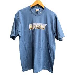 Supreme Logo Faded Blue Men's Short Sleeve Gotham Tee T-Shirt Size Large